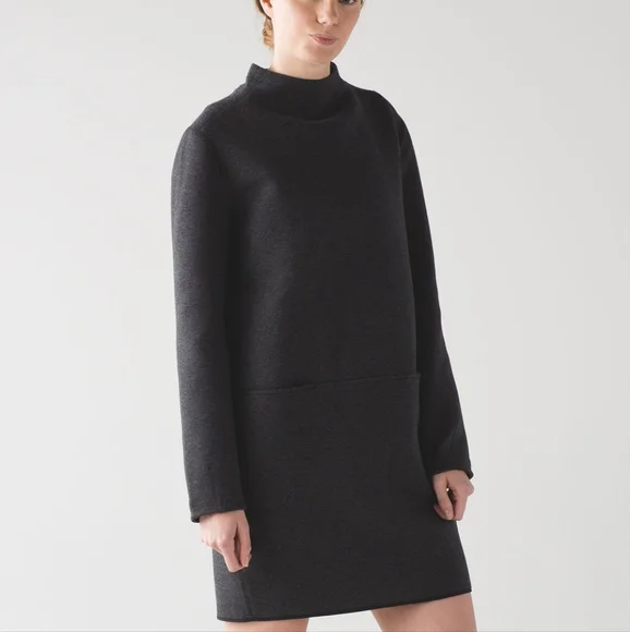 Lululemon City Bound Dress Long Sleeve Grey Black Dress Size 6 - Picture 2 of 10